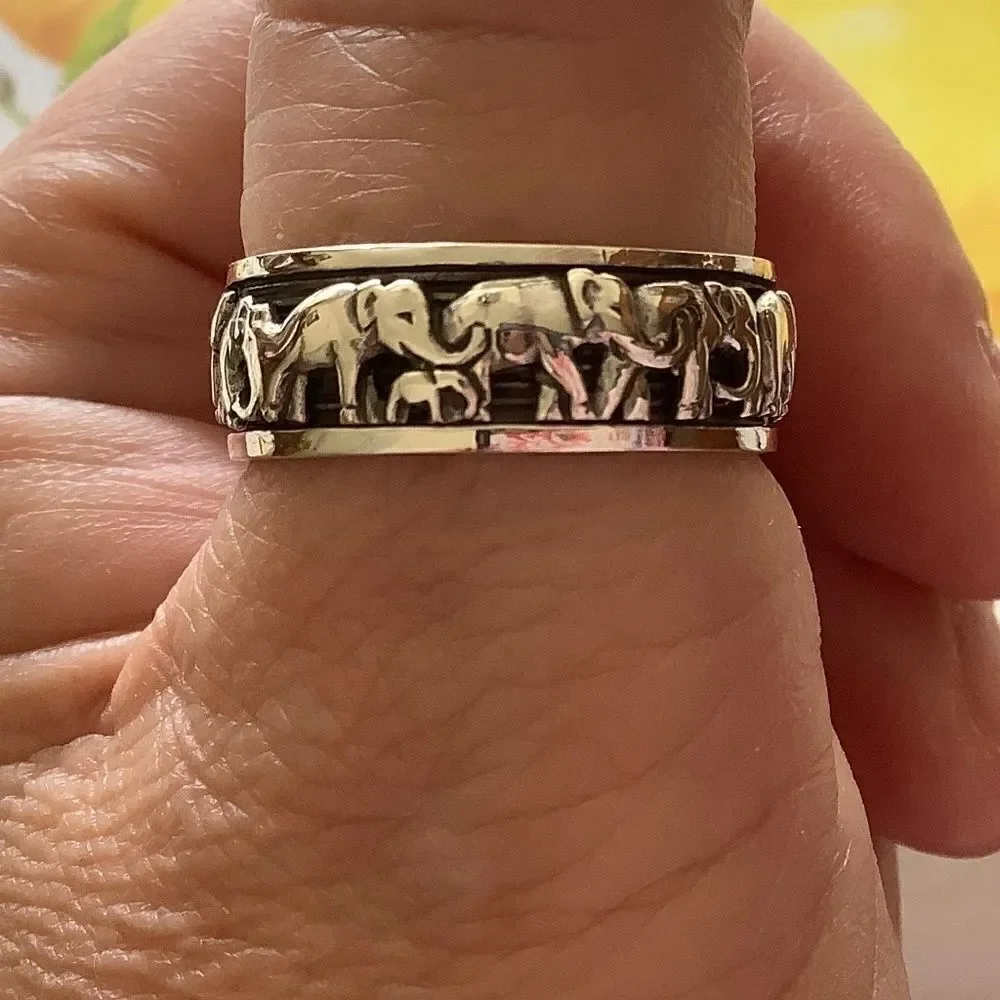NWOT STERLING SILVER 925 UNISEX EMBOSSED ELEPHANT SPINNER RING SIZE US 10.5​